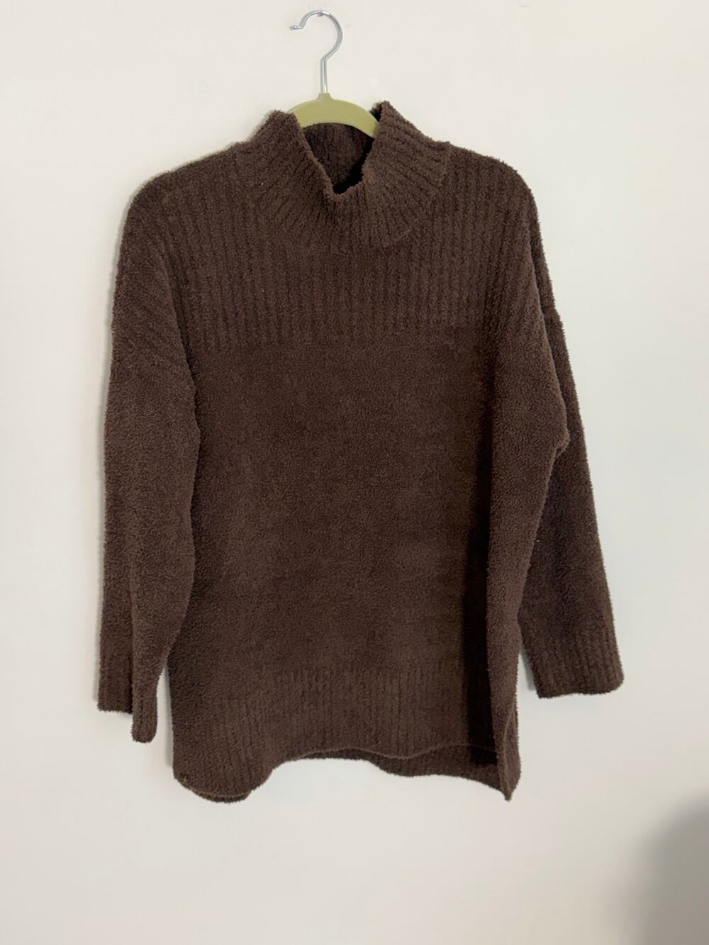 Barefoot Dreams CozyChic Mock Neck Sweater Pullover Brown Large L